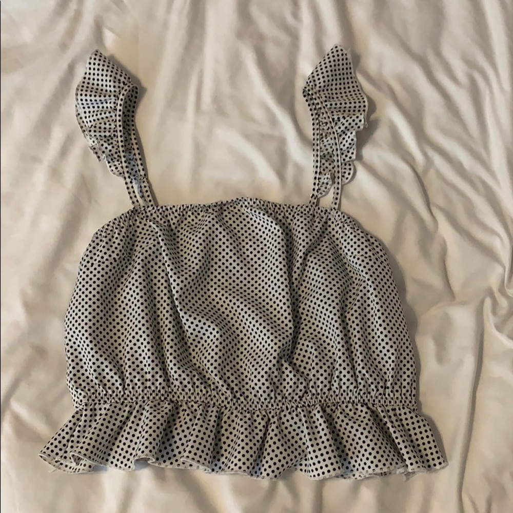 Polkadot puffy tank with accent straps